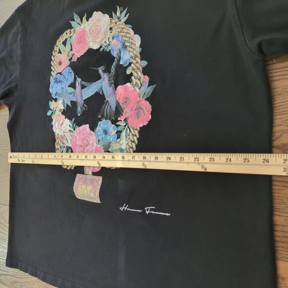 Homme Femme Graphic T-Shirt XXL Large Black Floral Hummingbird Chain Streetwear - Picture 8 of 10